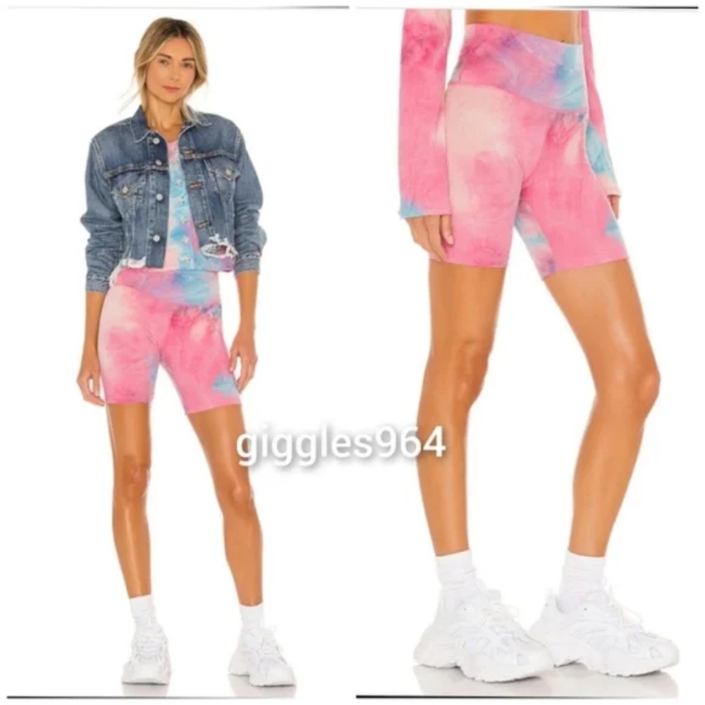 Beach Riot x Revolve Bike Shorts Peach Sparkle Tie Dye Blue Pink